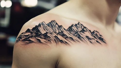 Mountain Art Tattoo on Shoulder