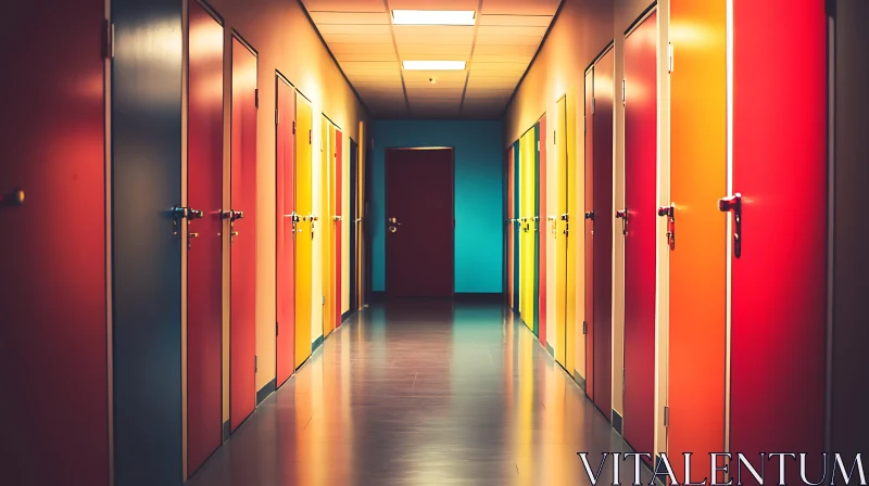 Hallway with Multicolored Doors