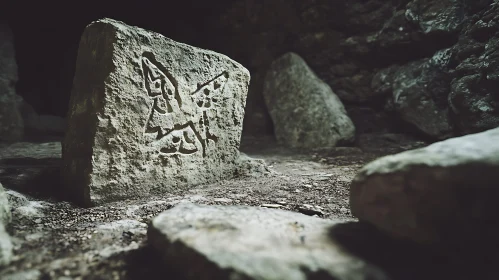 Mysterious Engraved Stone in Dark Setting