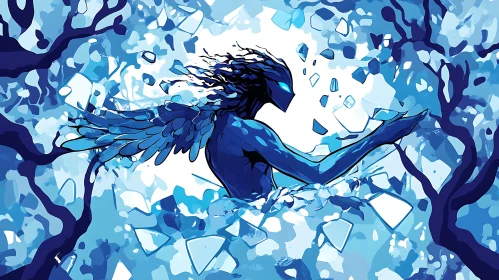 Abstract Blue Figure with Broken Light