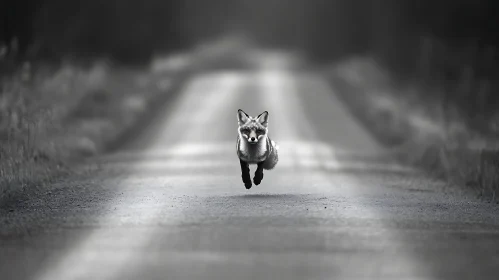 Monochrome Fox on Lonely Road