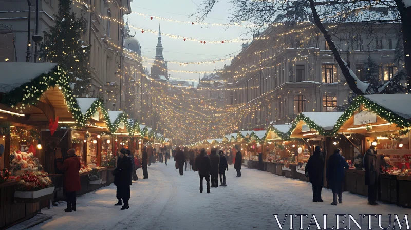 Winter City Market with Christmas Lights