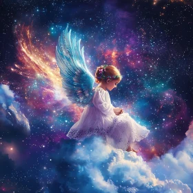 Celestial Child with Wings on Cloud