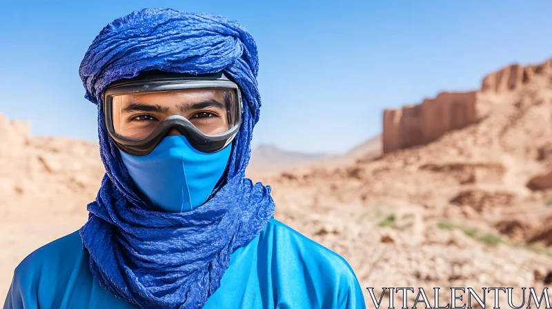 Person in Blue Desert Attire AI Image