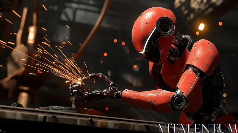 Red Robot Sparks - Welding Process