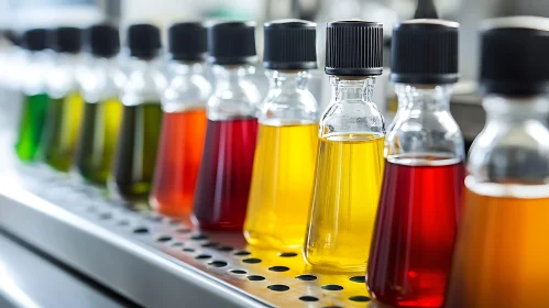 Row of Colored Liquids in Laboratory Glassware