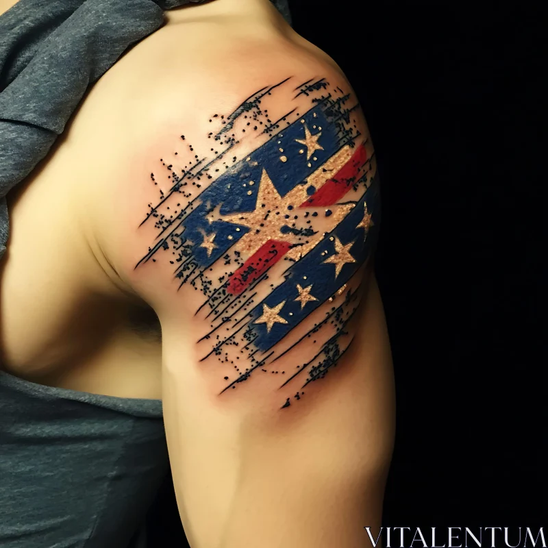 National Flag Inked Tattoo on Shoulder