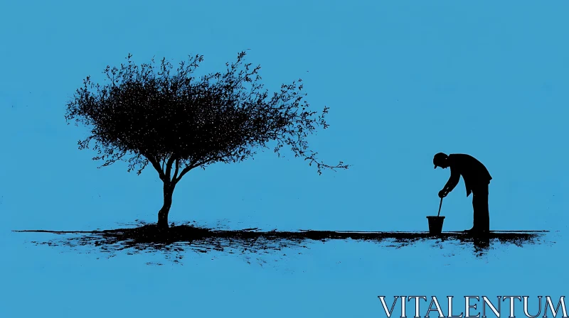 Silhouette of a Man with Bucket
