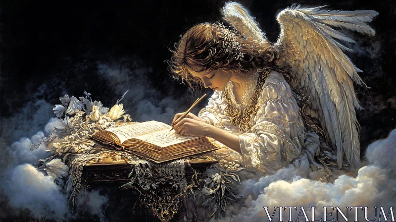 Celestial Angel Writing in Book