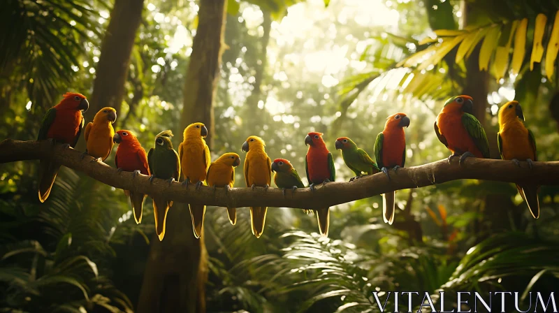 Tropical Birds Perched in Sunlight AI Image