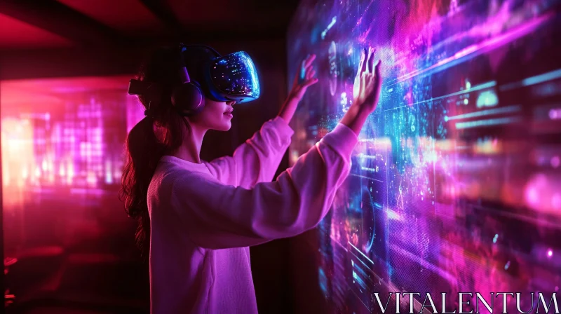 Woman in VR Headset: Interactive Digital Interface