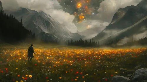 Glowing Flowers in Mountain Valley