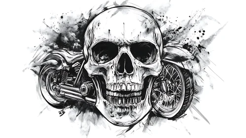 Monochrome Skull Motorcycle Art