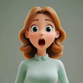 Cartoon Woman with Astonished Expression