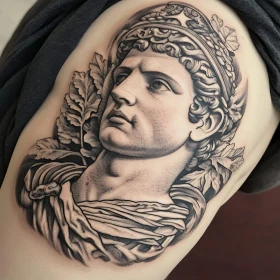 Intricate Black and White Tattoo of Roman Bust