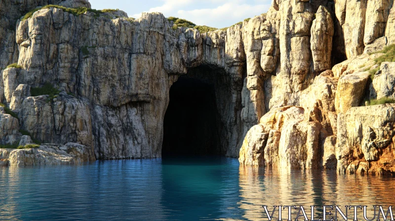 Enigmatic Coastal Cave by Calm Waters