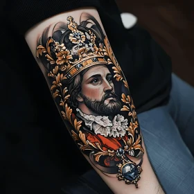 Detailed Portrait of a King Tattoo on Arm