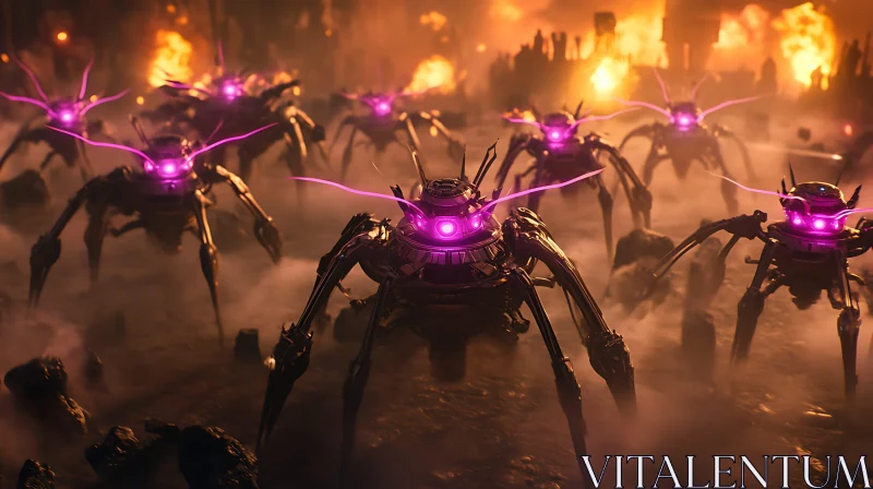 Technological Swarm of Metallic Spiders AI Image