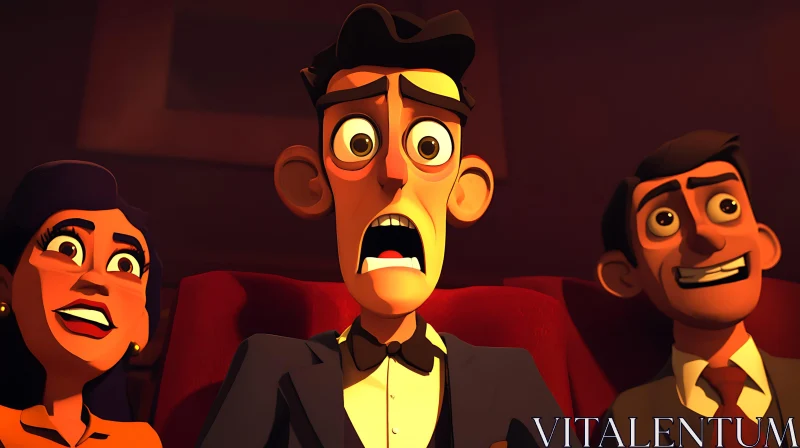Cartoon Cinema Scene: Shock, Smile, and Grin