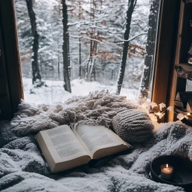 Cozy Winter Window Reading Scene