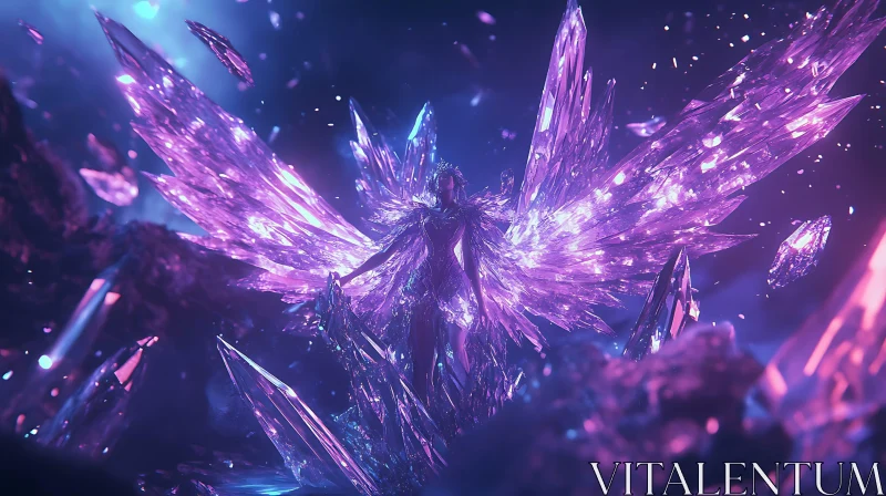 Ethereal Angel with Crystalline Wings AI Image