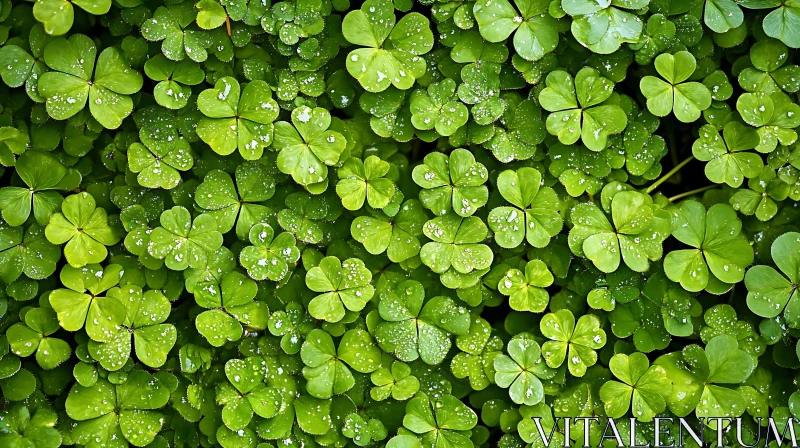 Clover Leaves in Rain AI Image