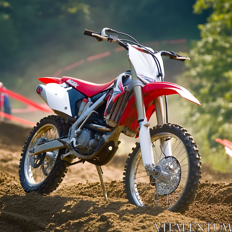 Red and White Motorcycle on Sand AI Image