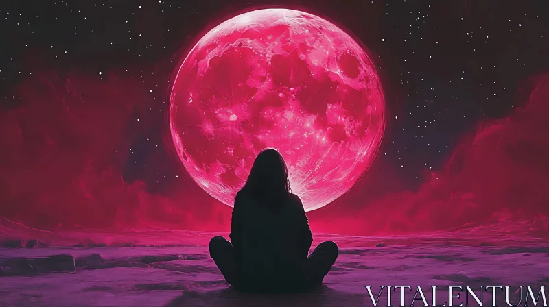 Lunar Serenity: Meditating Under the Pink Moon AI Image