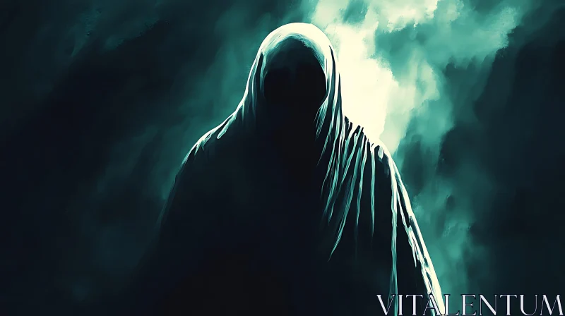 Veiled Shadow: Figure in Ethereal Darkness AI Image