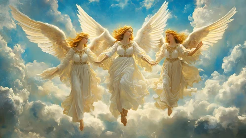 Three Angels with Wings in the Clouds