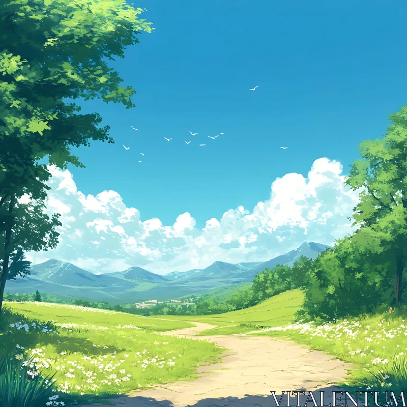 AI ART Scenic Route Through Green Fields