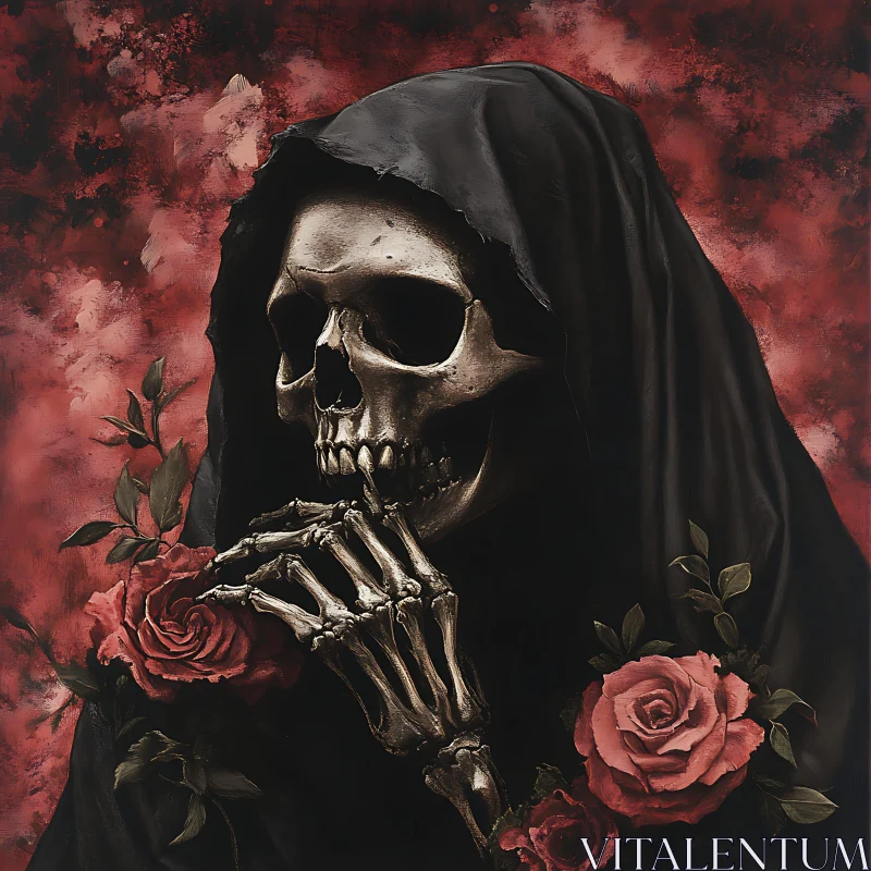 AI ART Skull with Roses in Shadow