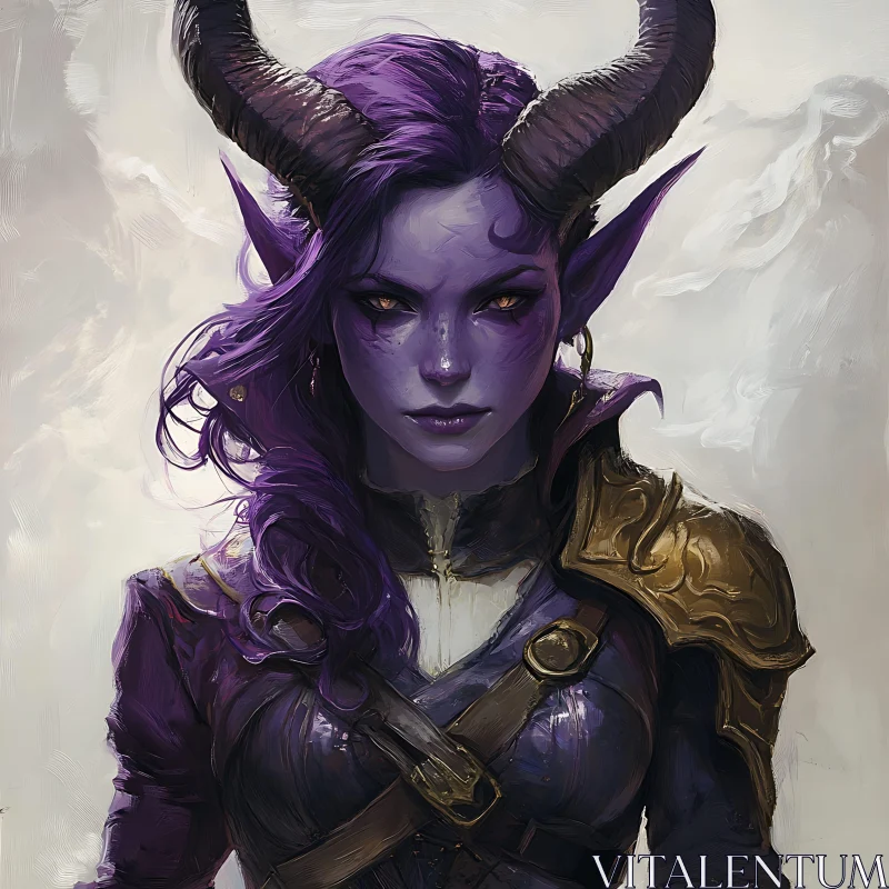 Mystical Purple Demon Woman with Golden Eyes AI Image