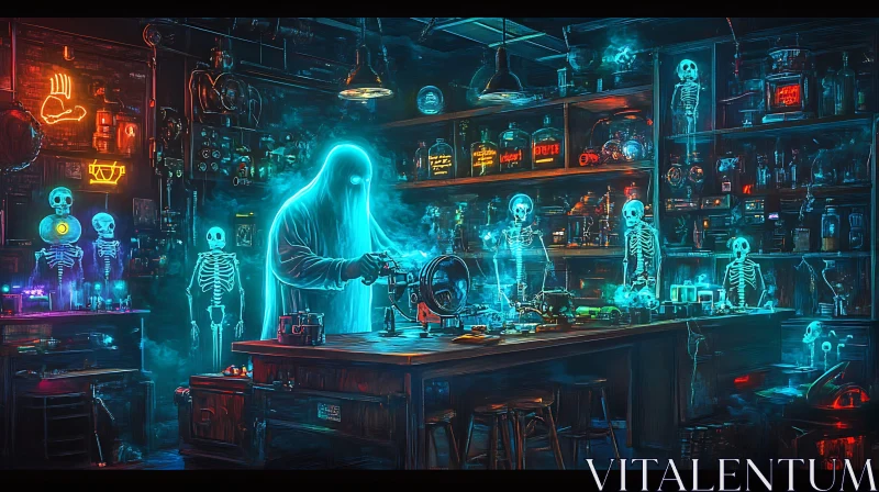 Ghostly Inventor in a Spectral Lab AI Image