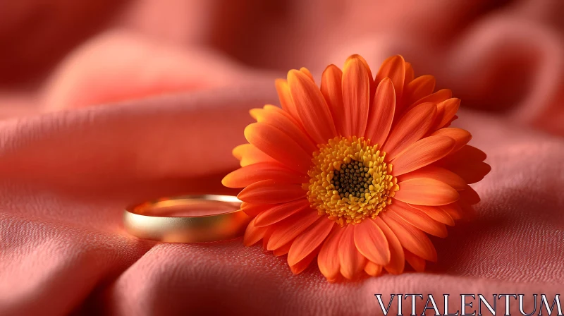 Elegant Arrangement of Orange Daisy with Gold Ring AI Image