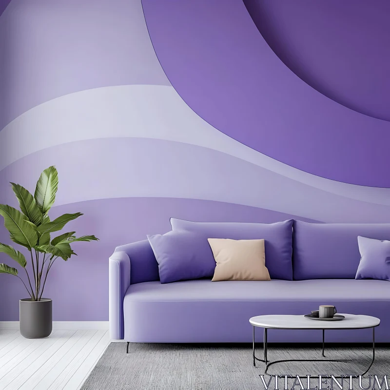 AI ART Modern Purple Interior with Green Plant