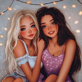 Cartoon Girls Portrait with Friendship Theme