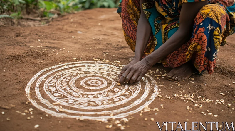 Person Creating Intricate Circular Ground Drawing AI Image