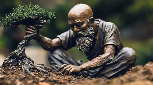 Bonsai Caretaker Bronze Sculpture