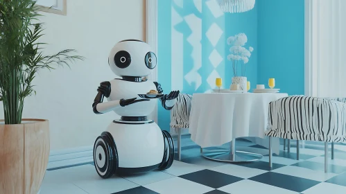 Modern Robot Waiter Serving Food