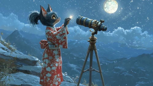 Enchanting Catgirl Observes the Night Sky