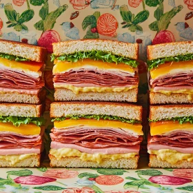 Stacked Ham and Cheese Sandwiches