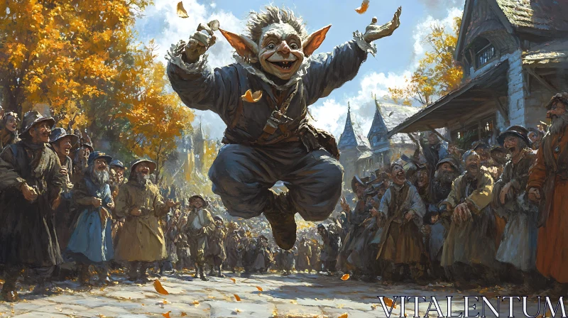 AI ART Levitating Troll Among Cheering Villagers