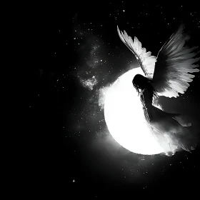 Monochrome Angel with Moonlit Wings