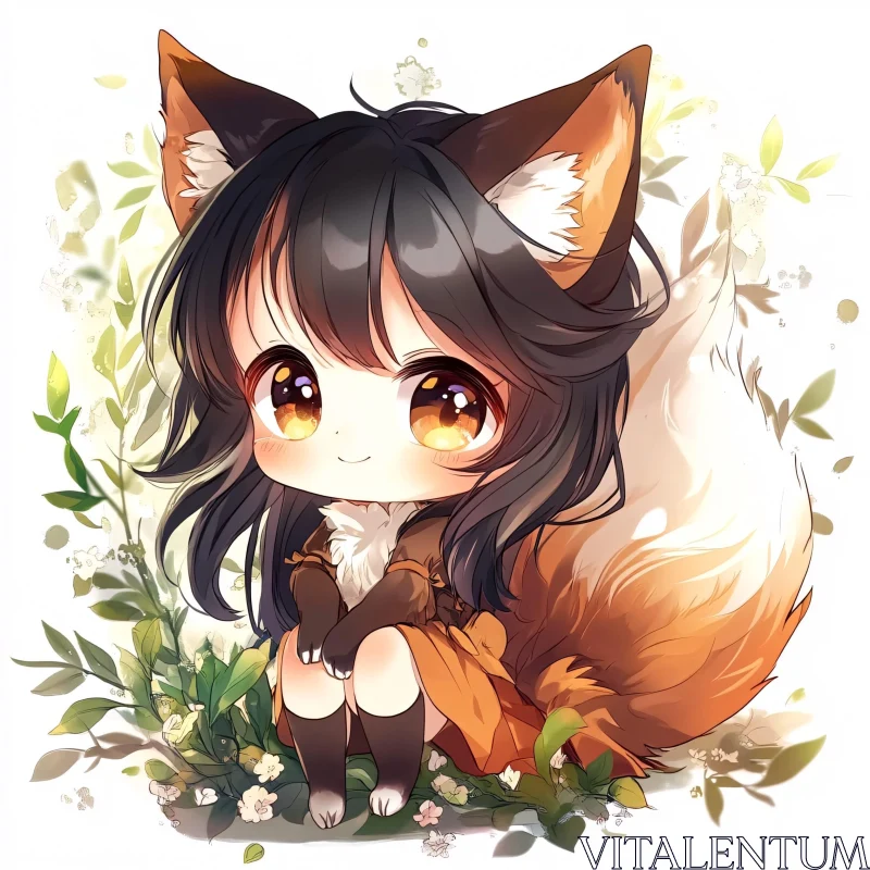 AI ART Chibi Fox Girl in Garden