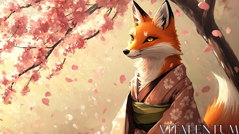 Fox wearing Kimono with Blossom AI Image