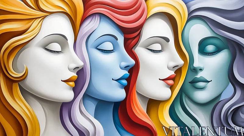 AI ART Stylized Woman Faces in Harmonious Colors