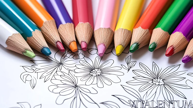 AI ART Pencils and Floral Design Ready to Color