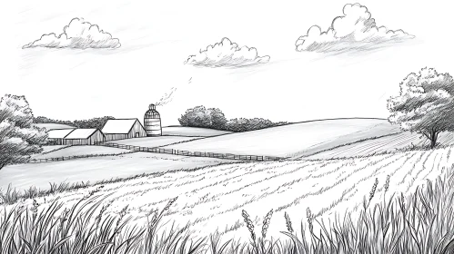 Rural Landscape Farm Sketch