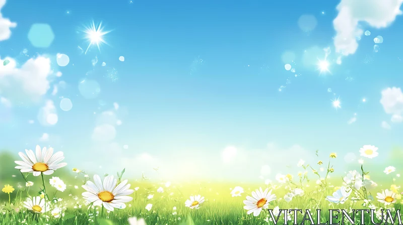 AI ART White Daisies in a Sunny Field